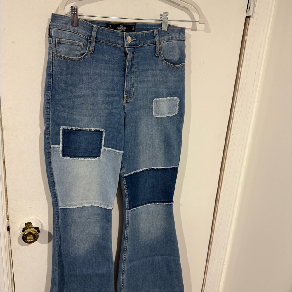 Hollister Patchwork Blue Flare Jeans